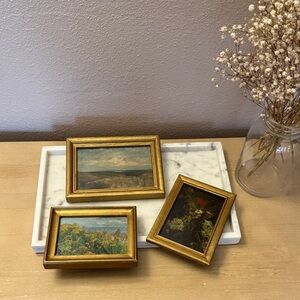 Set of 3 Gold Framed Art Prints - Floral, Seaside, & Landscape